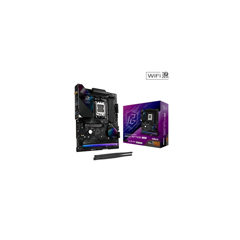 ASRock B850 Riptide WiFi PHANTOM GAMING AMD AM5 Socket Motherboard  ATX  4x DDR5 Slots  4x M.2 Sockets  Fitted I/O Shield  2.5Gb