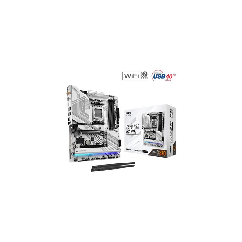 ASRock X870 PRO RS WIFI AMD AM5 Socket Motherboard  ATX  4x DDR5 Slots  3x M.2 Sockets  Fitted I/O Shield  2.5GbE LAN  Wi-Fi 7  