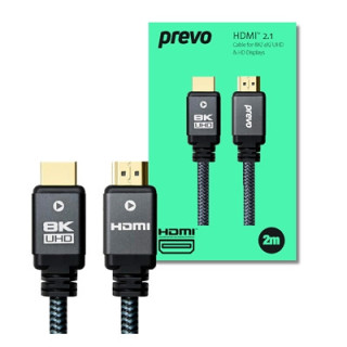 Prevo HDMI-2.1-2M HDMI Cable  HDMI 2.1 (M) to HDMI 2.1 (M)  2m  Black & Grey  Supports Displays up to 8K@60Hz  99.9% Oxygen-Free