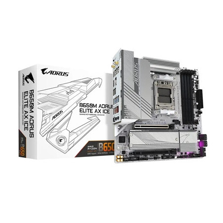 Gigabyte B650M AORUS ELITE AX ICE AMD AM5 Socket Motherboard  Micro-ATX  4x DDR5 Slots  2x M.2 Sockets  Fitted I/O Shield  2.5Gb