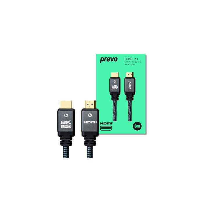 Prevo HDMI-2.1-3M HDMI Cable  HDMI 2.1 (M) to HDMI 2.1 (M)  3m  Black & Grey  Supports Displays up to 8K@60Hz  99.9% Oxygen-Free