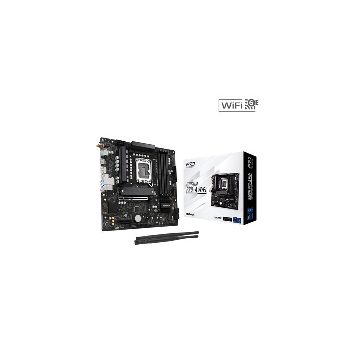 ASRock B860M Pro-A WiFi Intel 1851 Socket Motherboard  Micro-ATX  4x DDR5 Slots  3x M.2 Sockets  2x USB-C Port  2.5GbE LAN  Wi-F