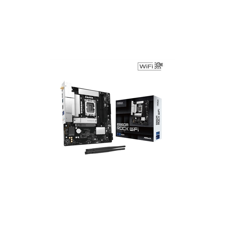 ASRock B860M Rock WiFi Intel 1851 Socket Motherboard  Micro-ATX  2x DDR5 Slots  2x M.2 Socket  Fitted I/O Shield  2.5GbE LAN  Wi