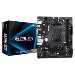 ASRock A520M-HDV Super Alloy AMD AM4 Socket Motherboard  Micro-ATX  2x DDR4 Slots  1x M.2 Socket  GbE LAN  1x D-Sub / 1x DVI-D /
