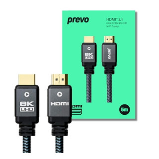 Prevo HDMI-2.1-5M HDMI Cable  HDMI 2.1 (M) to HDMI 2.1 (M)  5m  Black & Grey  Supports Displays up to 8K@60Hz  99.9% Oxygen-Free