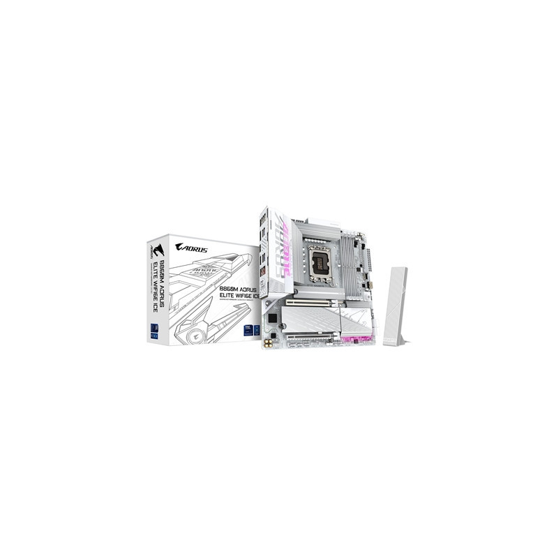 Gigabyte B860M AORUS ELITE WIFI6E ICE Intel 1851 Socket Motherboard  Micro-ATX  4x DDR5 Slots  3x M.2 Sockets  Fitted I/O Shield