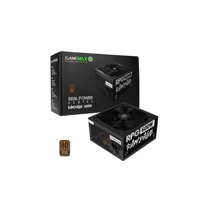 GAMEMAX RPG Rampage 600W PSU  140mm Ultra Silent Fan  80 PLUS Bronze  Non Modular  Flat Black Cables  Japanese TK Main Capacitor