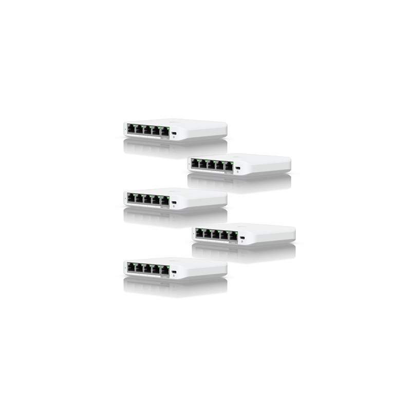 Ubiquiti USW-FLEX-MINI-5 UniFi USW Flex Mini 5 Port Smart Managed POE/USB C Powered Gigabit Network Switch (Five Pack  No PSU)