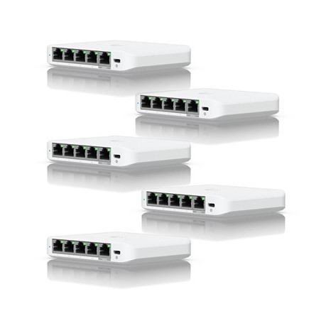 Ubiquiti USW-FLEX-MINI-5 UniFi USW Flex Mini 5 Port Smart Managed POE/USB C Powered Gigabit Network Switch (Five Pack  No PSU)