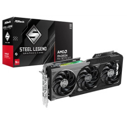 ASRock AMD Radeon RX 9070 XT Steel Legend Dark 16GB GDDR6 Graphics Card  4096 Streams  2970MHz Boost Clock  Triple Fan  3x Displ