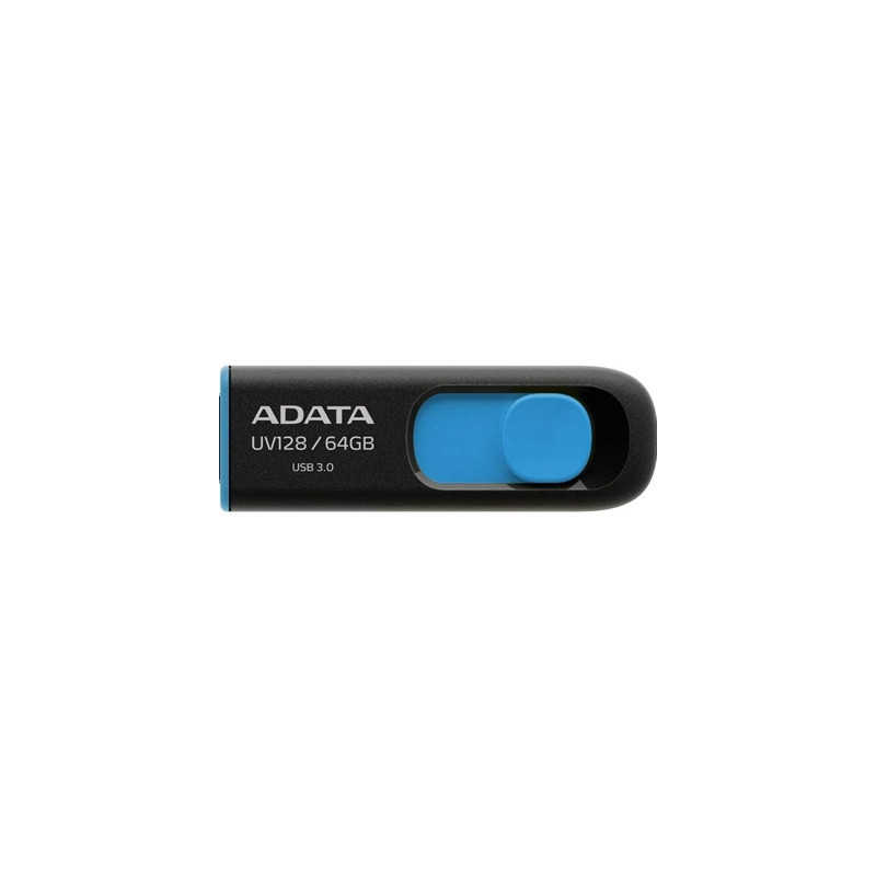 Adata UV128 64GB USB 3.2 Gen 1 Flash Drive  Capless Design  Black/Blue