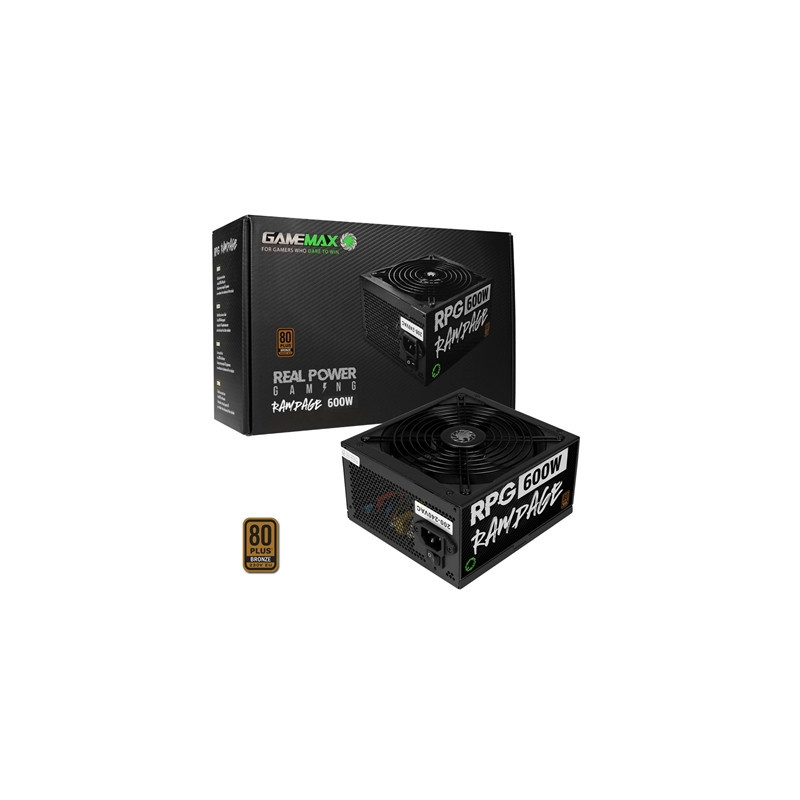 GAMEMAX RPG Rampage 600W PSU  140mm Ultra Silent Fan  80 PLUS Bronze  Non Modular  Flat Black Cables  Japanese TK Main Capacitor