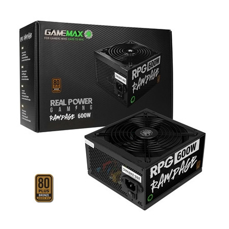 GAMEMAX RPG Rampage 600W PSU  140mm Ultra Silent Fan  80 PLUS Bronze  Non Modular  Flat Black Cables  Japanese TK Main Capacitor