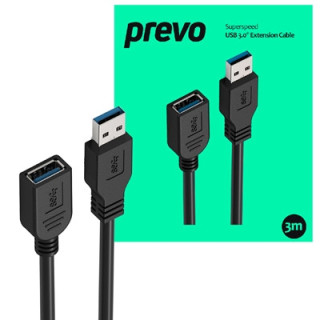 Prevo USBM-USBF-3M USB 3.0 Extension Cable  USB 3.0 Type-A (M) to USB Type-A (F)  3m  Black  Up to 5Gbps Transmission Rate  Reta
