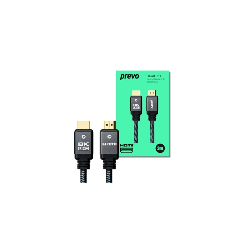 Prevo HDMI-2.1-3M HDMI Cable  HDMI 2.1 (M) to HDMI 2.1 (M)  3m  Black & Grey  Supports Displays up to 8K@60Hz  99.9% Oxygen-Free