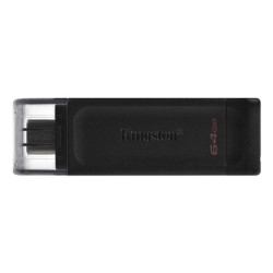 Kingston DT70/64GB DataTraveler 64GB USB Flash Drive  USB 3.2   USB-C  Gen1  80MB/s  Clear Cap  Black  Retail.
