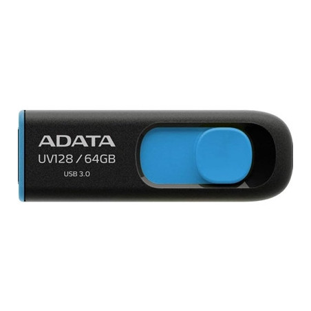 Adata UV128 64GB USB 3.2 Gen 1 Flash Drive  Capless Design  Black/Blue