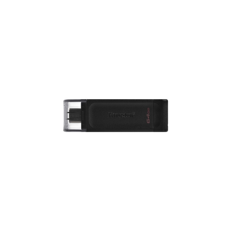 Kingston DT70/64GB DataTraveler 64GB USB Flash Drive  USB 3.2   USB-C  Gen1  80MB/s  Clear Cap  Black  Retail.