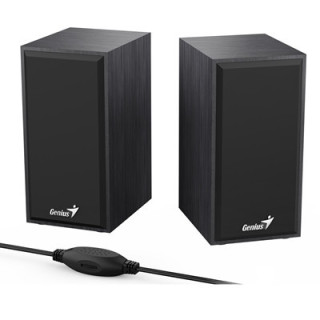 Genius SP-HF180 6W Wooden Desktop USB 2.0 Stereo Speakers with 3.5mm Audio Jack & Volume Control  Black