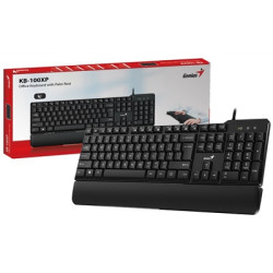 Genius KB-100XP Wired Keyboard  USB Plug and Play  12 Multimedia Function Keys  Full Size UK QWERTY Layout with Palm Rest for Ho