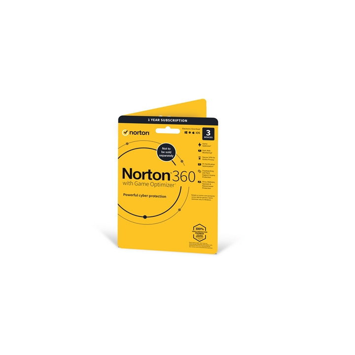 Norton 360 with Game Optimizer  Antivirus software for 3 Devices  1-year subscription Includes Secure VPN  Dark Web Monitoring a