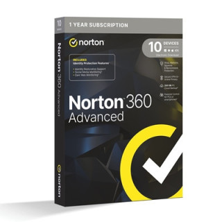 Norton 360 Advanced  Antivirus Software for 10 Devices  1-year Subscription  Includes Secure VPN  Dark Web Monitoring and Passwo