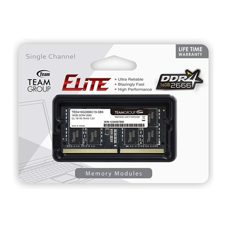 Team Elite TED416G2666C19-S01 16GB (1x 16GB) SODIMM System Memory  2666MHz  DDR4  CL19
