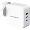 SUMVISION Universal 3 Port USB White Laptop Wall Charger  100W  GaN  Multiport USB Connections with Type-C  USB-A QC 3.0 Fast Ch