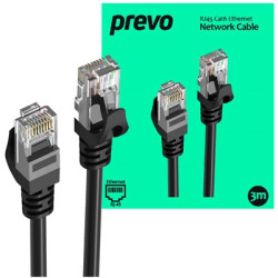 Prevo CAT6-BLK-3M Network Cable  RJ45 (M) to RJ45 (M)  CAT6  3m  Black  Oxygen Free Copper Core  Sturdy PVC Outer Sleeve & Clip 