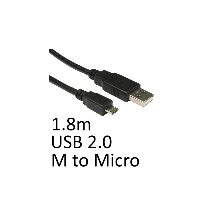 USB 2.0 A (M) to USB 2.0 Micro B (M) 1.8m Black OEM Data Cable