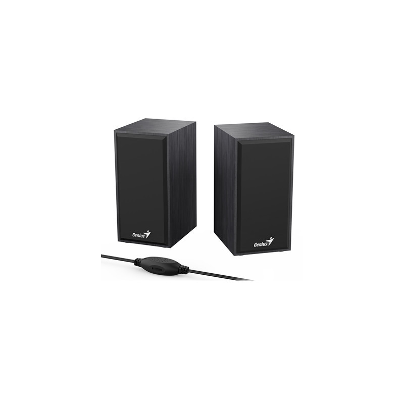 Genius SP-HF180 6W Wooden Desktop USB 2.0 Stereo Speakers with 3.5mm Audio Jack & Volume Control  Black