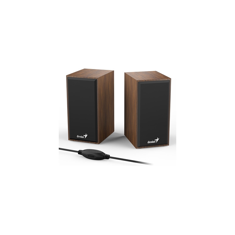 Genius SP-HF180 6W Wooden Desktop USB 2.0 Stereo Speakers with 3.5mm Audio Jack & Volume Control  Natural Wood