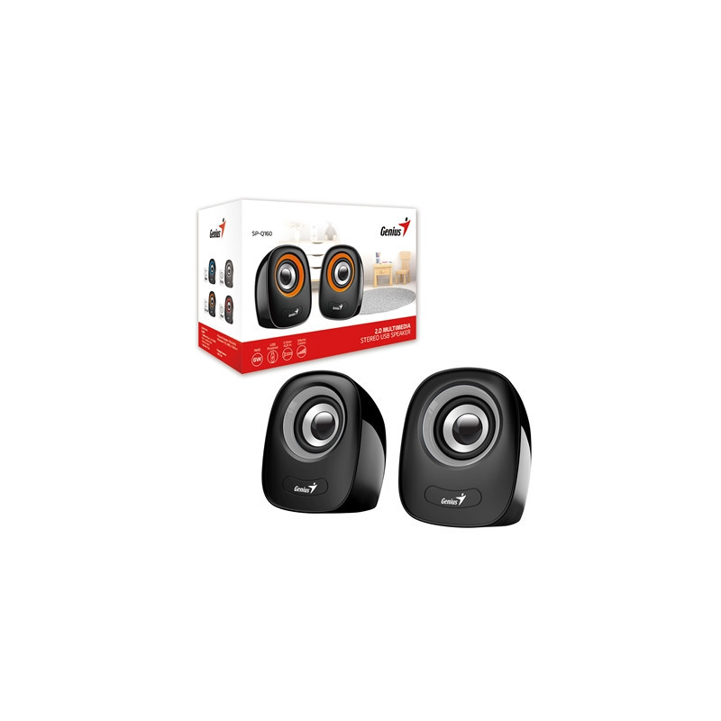 Genius SP-Q160 2.0 Desktop Speakers  Stereo Sound  USB Powered Plug and Play  6w  3.5mm with Volume Control  Grey