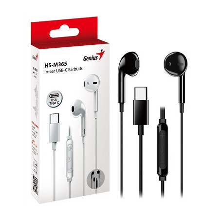Genius HS-M365B USB-C In-Ear Wired Earbuds with In-Line Microphone and Volume Controls Black