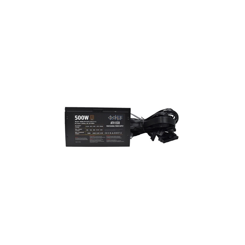 CRONUS 500W ATV ECO PSU  120mm Silent Cooling Fan  80 PLUS Bronze  Non Modular  Flat Black Cables  White Box