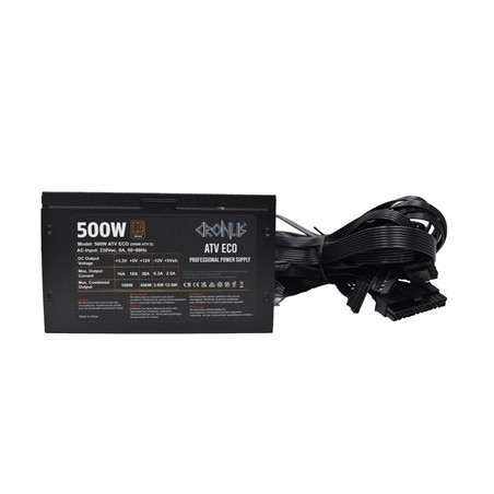 CRONUS 500W ATV ECO PSU  120mm Silent Cooling Fan  80 PLUS Bronze  Non Modular  Flat Black Cables  White Box