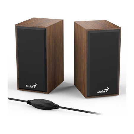 Genius SP-HF180 6W Wooden Desktop USB 2.0 Stereo Speakers with 3.5mm Audio Jack & Volume Control  Natural Wood
