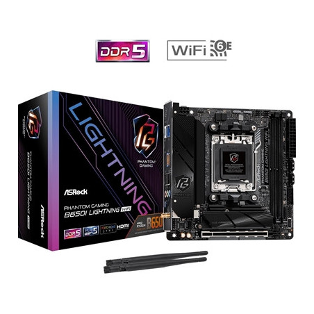 ASRock B650I LIGHTNING WIFI AMD AM5 Socket Motherboard  Mini-ITX  2x DDR5 Slots  2x M.2 Sockets  2x USB-C Port  Fitted I/O Shiel