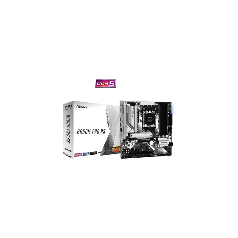ASRock B650M Pro RS AMD AM5 Socket Motherboard  Micro-ATX  4x DDR5 Slots  3x M.2 Sockets  2x USB-C Port  Fitted I/O Shield  2.5G