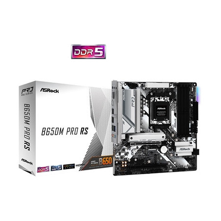 ASRock B650M Pro RS AMD AM5 Socket Motherboard  Micro-ATX  4x DDR5 Slots  3x M.2 Sockets  2x USB-C Port  Fitted I/O Shield  2.5G