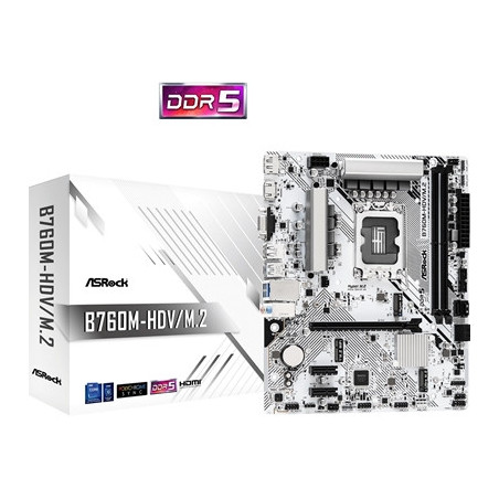 ASRock B760M-HDV/M.2 Intel 1700 Socket Motherboard  Micro-ATX  2x DDR5 Slots  3x M.2 Sockets  1x USB-C Port  2.5GbE LAN  1x D-Su