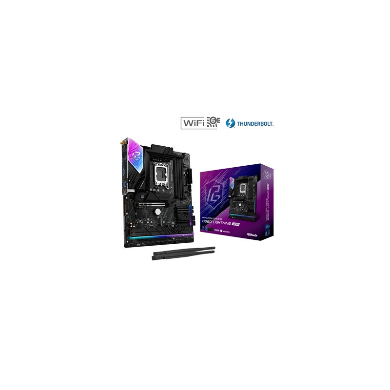 ASRock B860 Lightning WiFi PHANTOM GAMING Intel 1851 Socket Motherboard  ATX  4x DDR5 Slots  4x M.2 Sockets  2x USB-C Port  Fitt