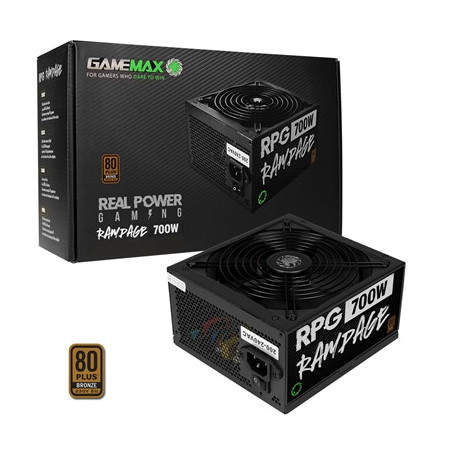 GAMEMAX RPG Rampage 700W PSU  140mm Ultra Silent Fan  80 PLUS Bronze  Non Modular  Flat Black Cables  Japanese TK Main Capacitor