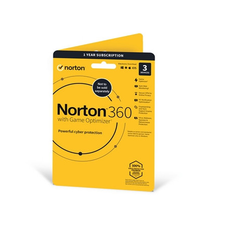 Norton 360 with Game Optimizer  Antivirus software for 3 Devices  1-year subscription Includes Secure VPN  Dark Web Monitoring a