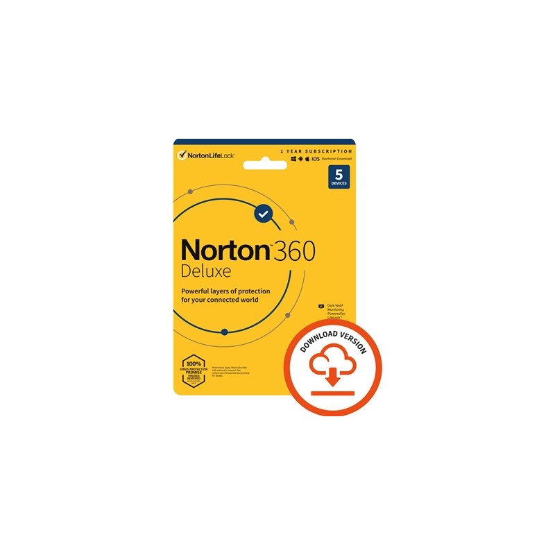 Norton 360 Deluxe  Antivirus Software for 5 Devices  1-year Subscription  Includes Secure VPN  Password Manager and 50GB of Clou