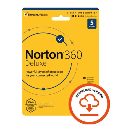 Norton 360 Deluxe  Antivirus Software for 5 Devices  1-year Subscription  Includes Secure VPN  Password Manager and 50GB of Clou