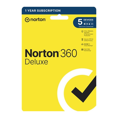 Norton 360 Deluxe  Antivirus Software for 5 Devices  1-year Subscription  Includes Secure VPN  Password Manager and 50GB of Clou