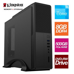Small Form Factor - Intel i3 12100 4 Core 8 Thread 3.30GHz (4.30GHz Boost)  8GB Kingston RAM  500GB Kingston NVMe M.2 - DVDRW  W