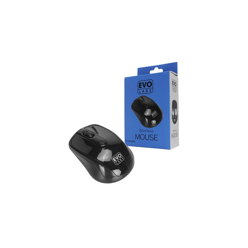Evo Labs MO-234WBLK Wireless Mouse  2.4GHz with USB Mini Receiver  800 DPI Optical Tracking  Ambidextrous Design for PC / Mac / 