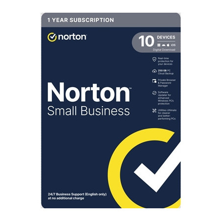 Norton Small Business  Antivirus Software  10 Devices  1-year Subscription  Includes 250GB of Cloud Storage  Dark Web Monitoring